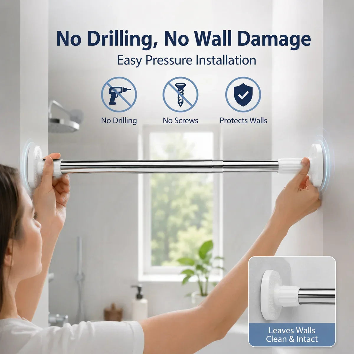 ✨Drill-Free Adjustable Tension Rod, No Damage Wall Mount