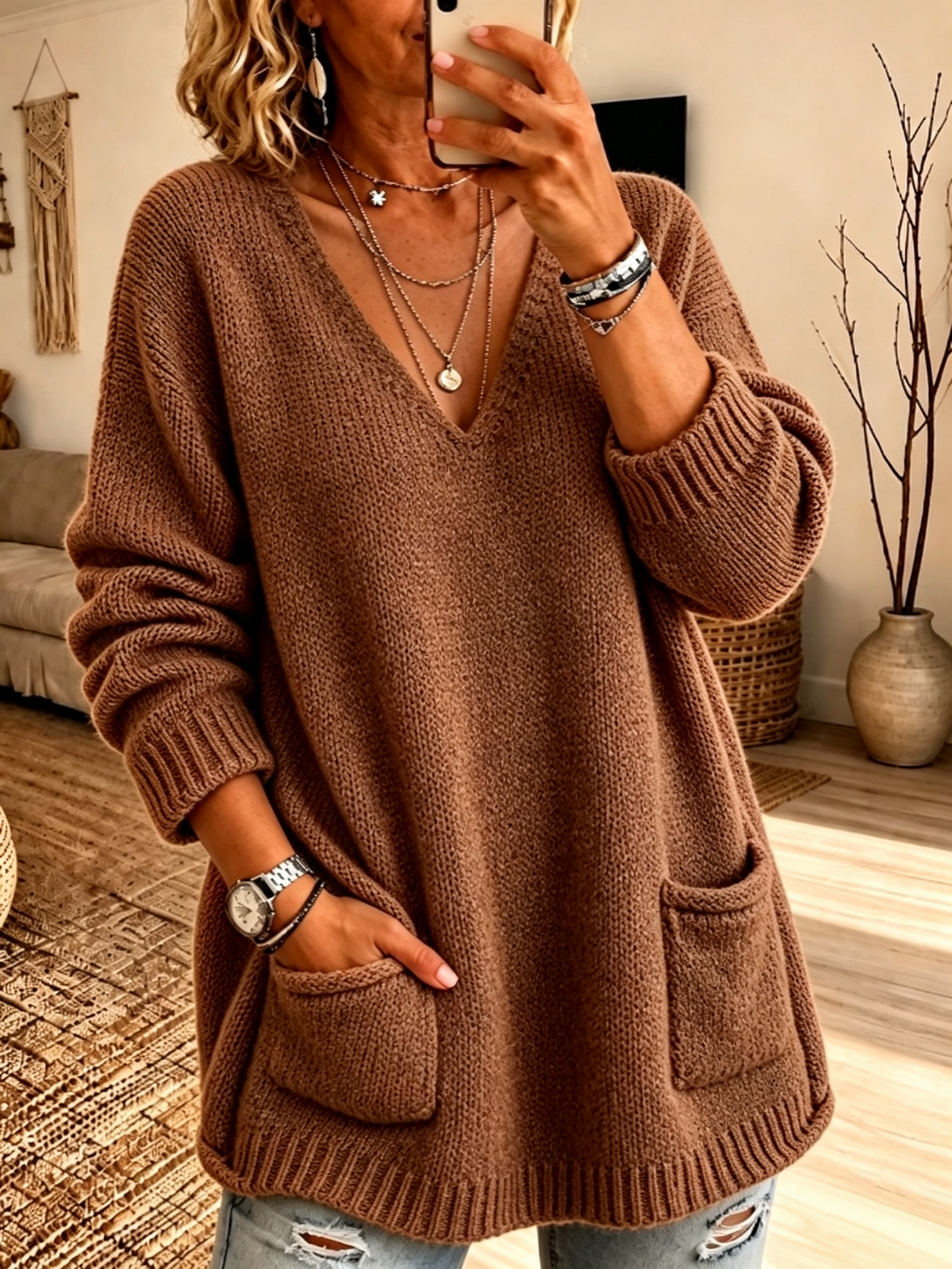 💛LAST DAY SAVE 49% ⏰Chic V-Neck Pocket Knit Sweater