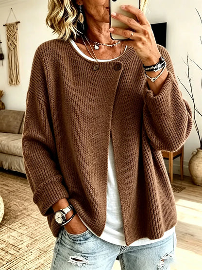 Marisis - Ribbed Knit Cardigan With an Asymmetric Cut