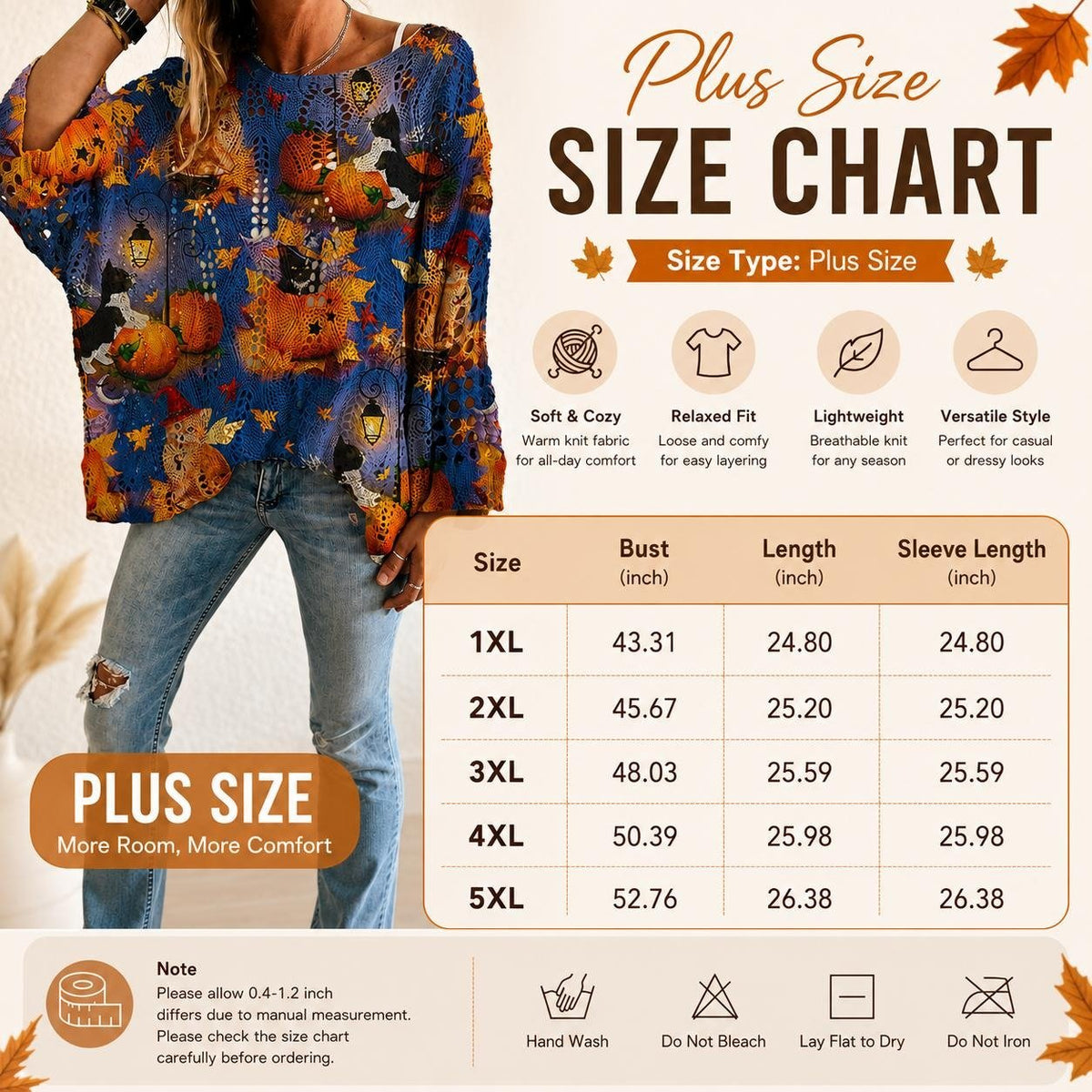 Halloween Themed Knit Pullover, Long Sleeve Soft Casual Fall Sweater for Women