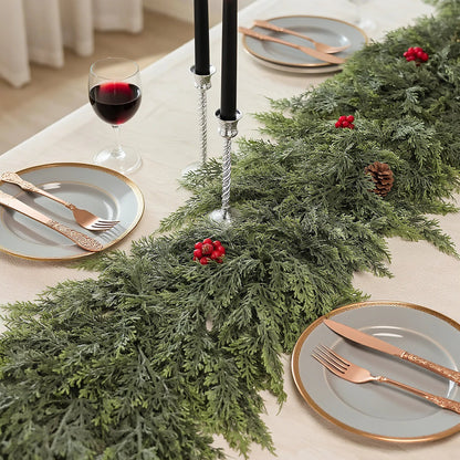 🎄Real Touch Artificial Cedar Garland | Lifelike Winter Pine Greenery for Christmas Mantle, Table & Wall Decor