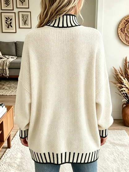 TopSpire® - Women's Striped Trim Mock Neck Sweater