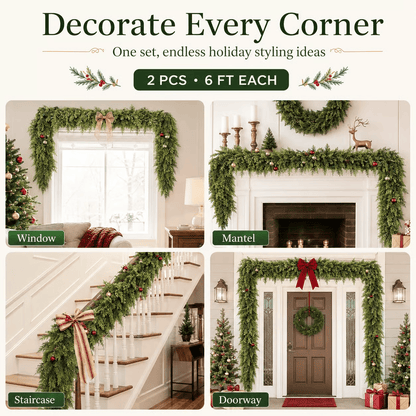 🎄Real Touch Artificial Cedar Garland | Lifelike Winter Pine Greenery for Christmas Mantle, Table & Wall Decor