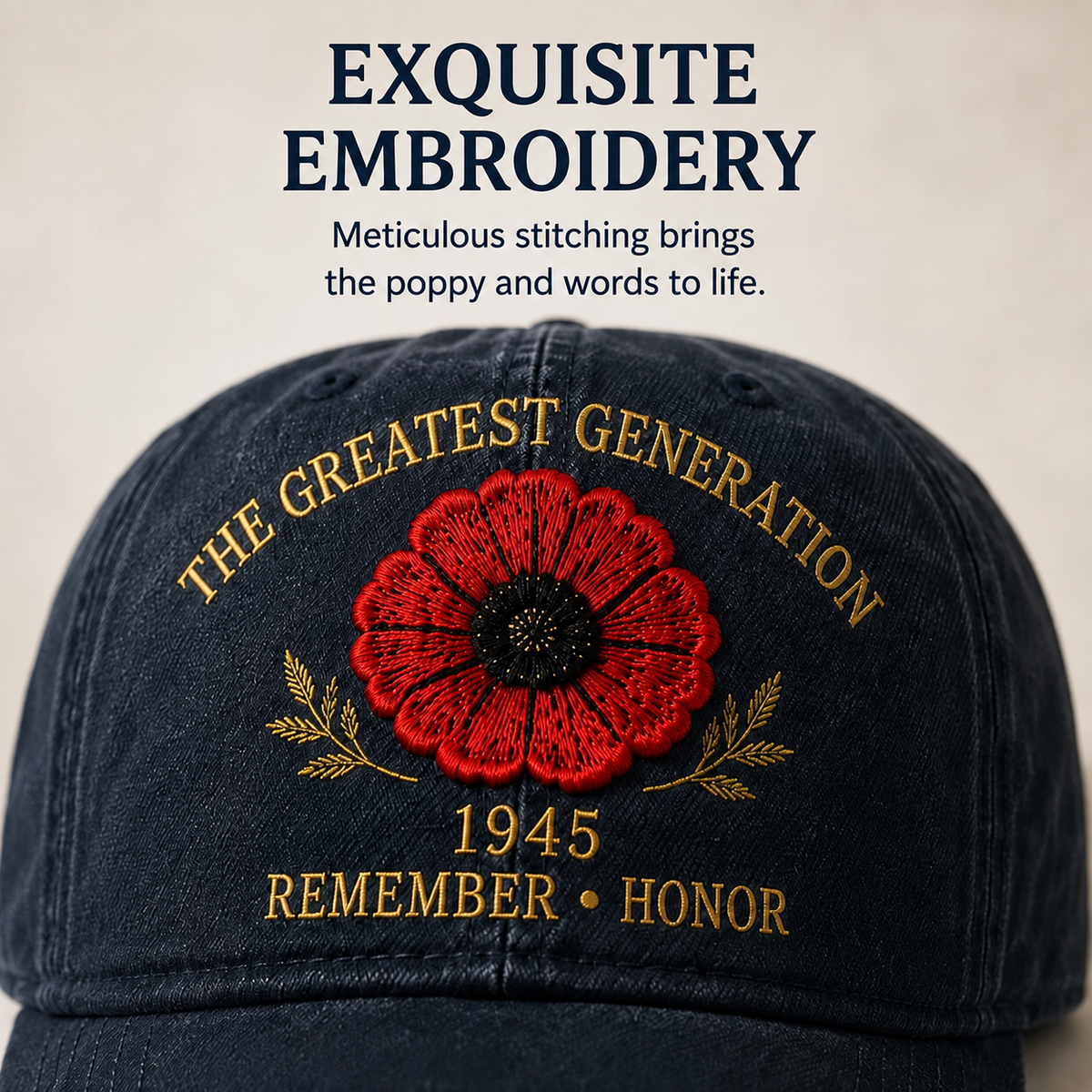 🎁 The Greatest Generation 1945 Memorial Poppy Cap – Remember & Honor