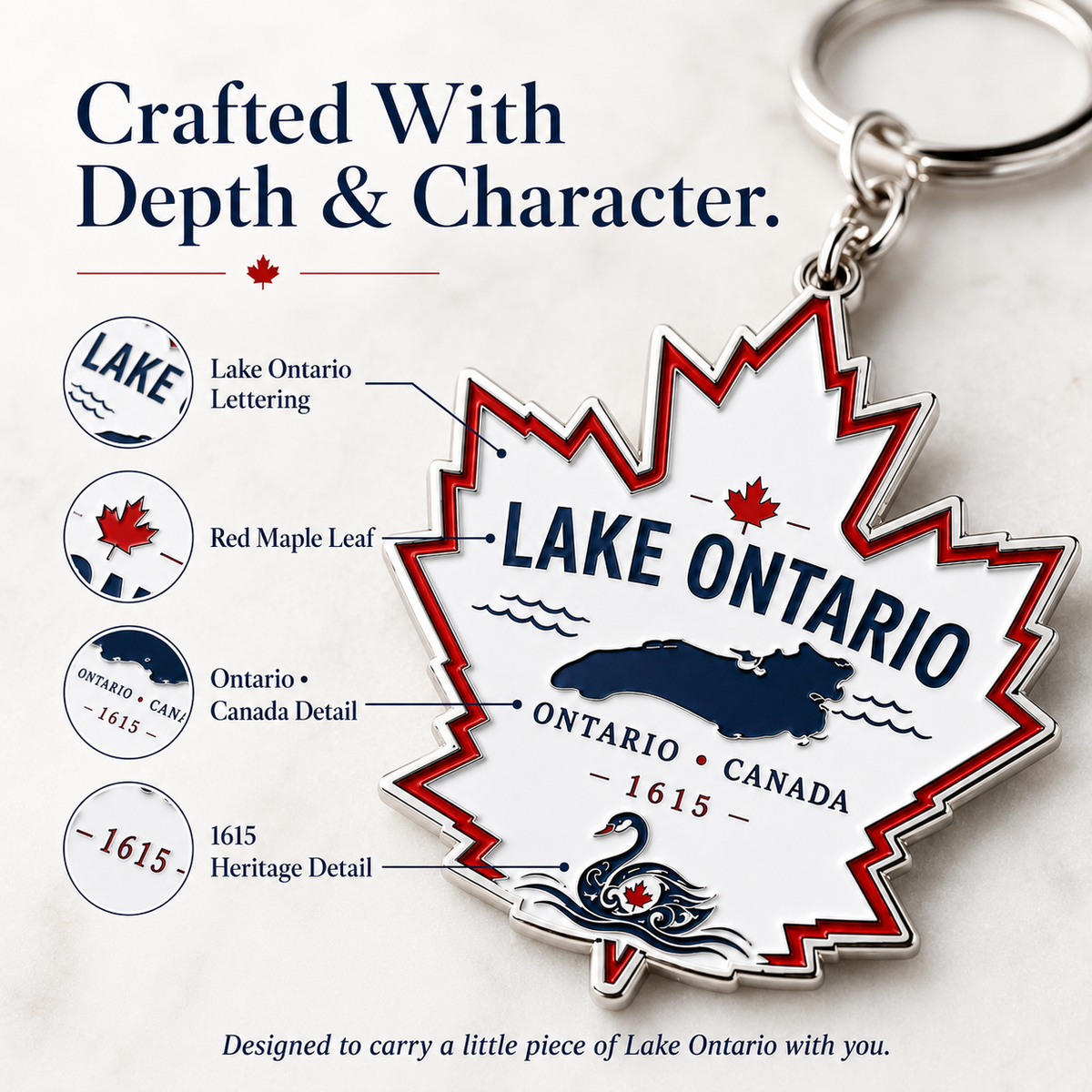 🍁 Lake Ontario Maple Leaf Keychain – Canada Souvenir Bag Charm