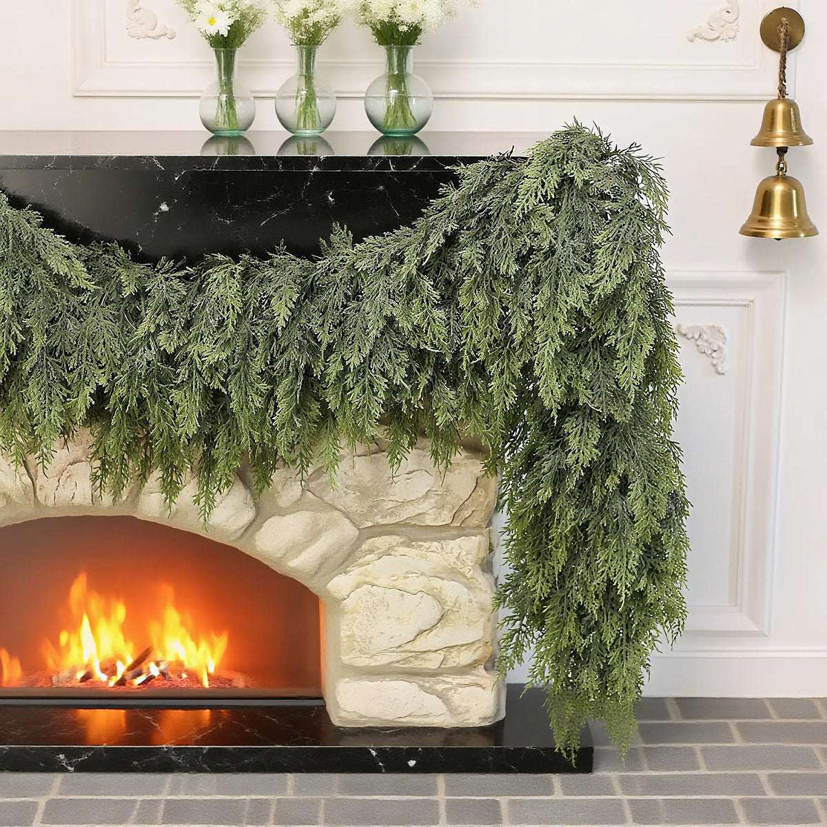 🎄Real Touch Artificial Cedar Garland | Lifelike Winter Pine Greenery for Christmas Mantle, Table & Wall Decor