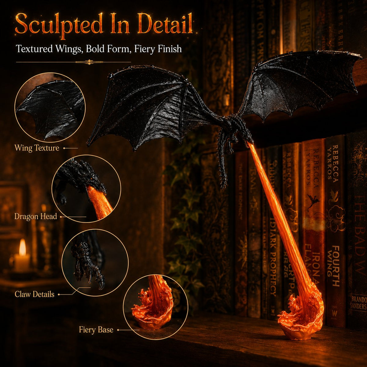 🔥Last Day 49% OFF - 🐉Light-Up Dragon Fire Bookshelf Lamp