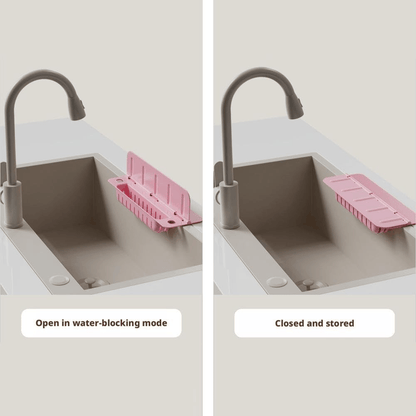 Foldable Kitchen Sink Splash Guard, ABS+TPE Water Splash Blocker with Suction Cups & Drainage Holes, Sponge Holder Design for Sink Edge