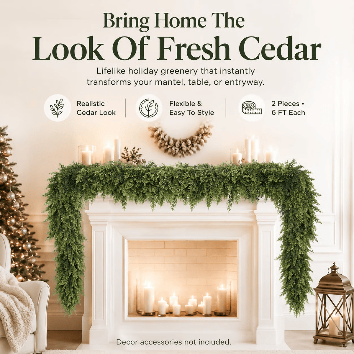 🎄Real Touch Artificial Cedar Garland | Lifelike Winter Pine Greenery for Christmas Mantle, Table & Wall Decor