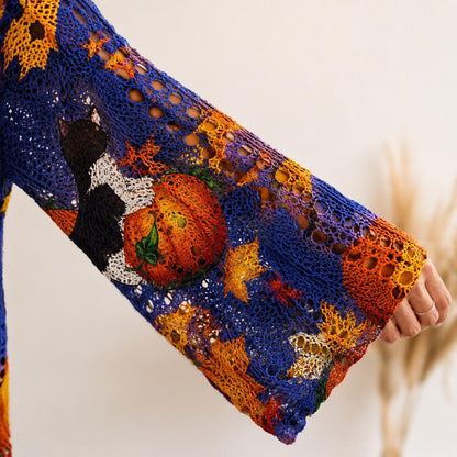 Halloween Themed Knit Pullover, Long Sleeve Soft Casual Fall Sweater for Women