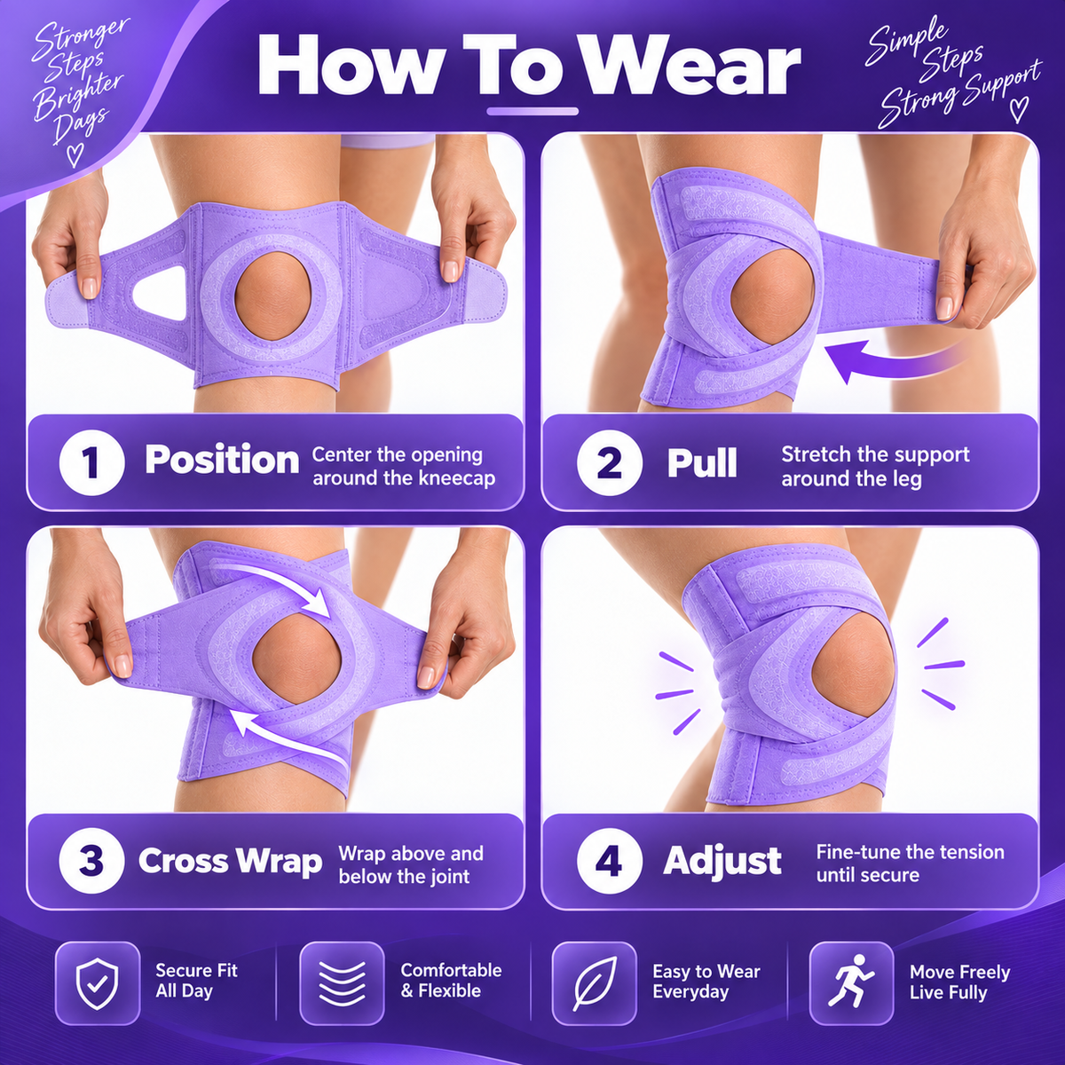 Open-Patella Adjustable Knee Support Wrap