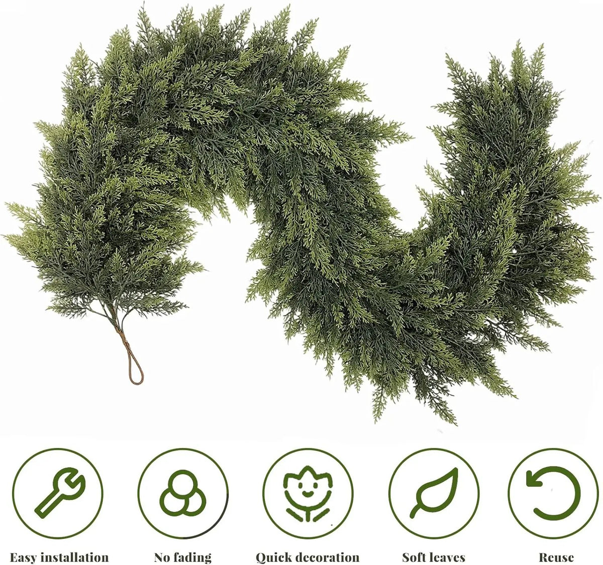 🎄Real Touch Artificial Cedar Garland | Lifelike Winter Pine Greenery for Christmas Mantle, Table & Wall Decor