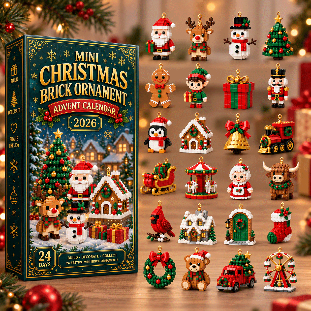 ⏳ Last day to save 50% – 🎄 24-Day 3D Mini Christmas Ornament Advent Calendar | 24 unique festive 3D buildable designs with hanging loops—perfect for decorating Christmas trees, wreaths, and holiday displays 🧱